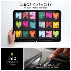9 Pocket Trading Card Zip Binder, 360 Cards, Premium Exo-Tec Album Material, ... - Image 3