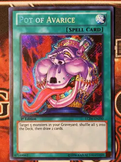 Yugioh Pot of Avarice LCJW-EN290 Secret Rare 1st Edition VLP/NM - Image 1