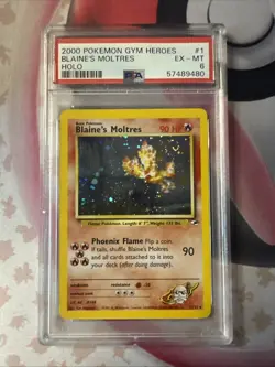 2000 Pokemon Gym Heroes Blaines Moltres 1/132 PSA 6 Unlimited Holo WOTC Swirl! - Image 1