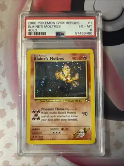 2000 Pokemon Gym Heroes Blaines Moltres 1/132 PSA 6 Unlimited Holo WOTC Swirl! - Image 3