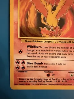 Moltres Pokemon Card TCG Fossil unlimited Holo 1999 WOTC 27/62 - Image 3