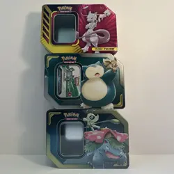 Pokémon TCG Tag Team GX EMPTY* tins - Set of 3 Mewtwo & Mew Eevee & Snorlax - Image 1