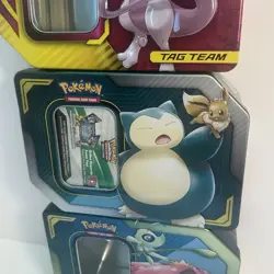 Pokémon TCG Tag Team GX EMPTY* tins - Set of 3 Mewtwo & Mew Eevee & Snorlax - Image 3