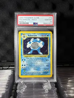 Swirl On Card! 2000 POKEMON GAME BASE II #15 POLIWRATH-HOLO BASE II PSA 10 - Image 1