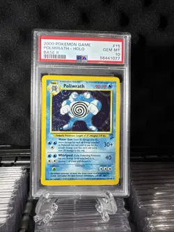 Swirl On Card! 2000 POKEMON GAME BASE II #15 POLIWRATH-HOLO BASE II PSA 10 - Image 2