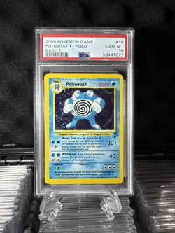 Swirl On Card! 2000 POKEMON GAME BASE II #15 POLIWRATH-HOLO BASE II PSA 10 - Image 3