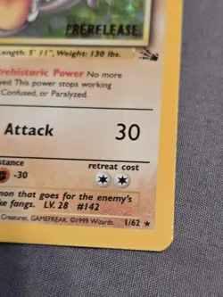 1st Edition Aerodactyl 1/62 PRERELEASE Gold Stamp Fossil Holo 1999 Pokemon Card - Image 12