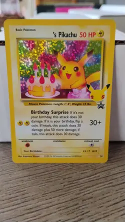 BIRTHDAY PIKACHU Celebrations POKEMON Black Star Promo Holo 1998 Trading Card 24 - Image 1