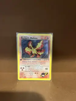 Rocket's Moltres 12/132 1st Edition MP Gym Heroes Pokemon Card Holo Rare - Image 1