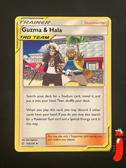 Guzma & Hala Tag Team Trainer Supporter 193/236 Pokémon Card NM Cosmic Eclipse - Image 1
