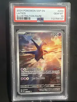 Latios PSA 10 Illustration Rare 203/191 Sv08: Surging Sparks Holo Pokemon - Image 1