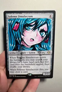 Solemn Simulacrum Hatsune Miku - Hand painted Magic the Gathering Alter - Image 3