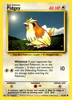 Pokemon Pidgey 57/102 Base Set Common Non-Holo 1999 Trading Card - Image 1