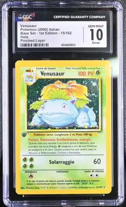 Pokemon Venusaur Base Set 1st Edition 15/102 Holo CGC 10 Card ERROR Pinched POP 1 - Image 1