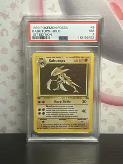 Pokemon PSA 7 Kabutops 9/62 Fossil Holo Rare Card Vintage 1st Edition WOTC 1999 - Image 1