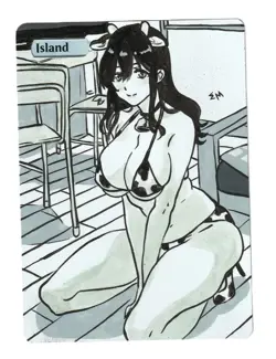 Hand Painted Altered Art Mtg land card Anime girl Island - Image 1