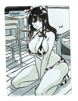 Hand Painted Altered Art Mtg land card Anime girl Island - Image 2