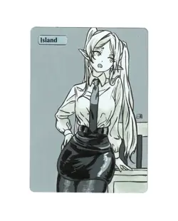 Hand Painted Altered Art Mtg land card Anime Island Girl Elf - Image 2