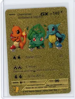 Pokemon Gold Foil Fan Art Card CHARMANDER BULBASAUR SQUIRTLE GX 140HP 3/99 - Image 1