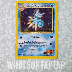 Pokemon Card Mistys Seadra 9/132 Holo Rare Gym Heroes Prerelease LP Swirl - Image 4