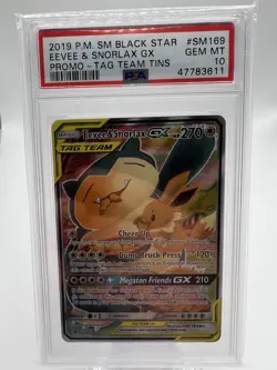 Pokemon Eevee & Snorlax GX SM169 PSA 10 Full Art Black Star Promo English Mint - Image 1