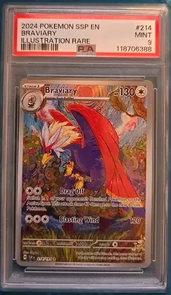 2024 POKEMON SSP EN-SURGING SPARKS ILLUSTRATION RARE #214 BRAVIARY PSA 9 - Image 1