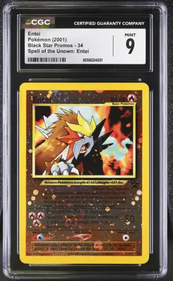 CGC 9 MINT Entei 2001 Black Star Promos 34 Reverse Holo SWIRL Pokemon Card psa - Image 1