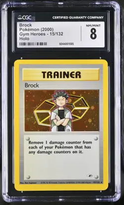 CGC 8 Brock 2000 Gym Heroes 15/132 Holo Pokemon Card psa - Image 1