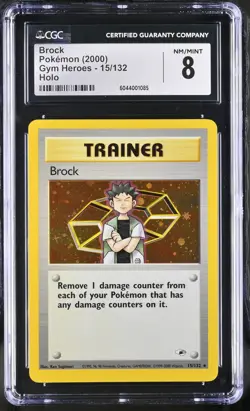 CGC 8 Brock 2000 Gym Heroes 15/132 Holo Pokemon Card psa - Image 3