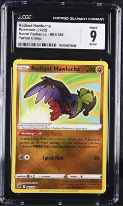 Radiant Hawlucha 081/189 CGC 9 Mint ERROR CRIMP Astral Radiance Pokemon Card - Image 1