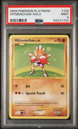 2009 POKEMON PLATINUM BASE SET HITMONCHAN #129 SECRET RARE PSA 9 MINT #105241704 - Image 1