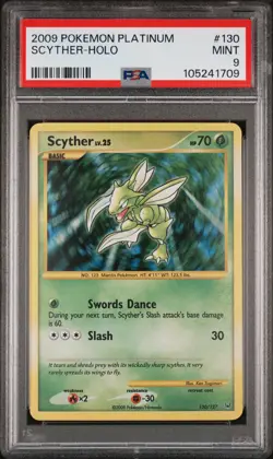 2009 POKEMON PLATINUM BASE SET SCYTHER #130 SECRET RARE PSA 9 MINT #105241709 - Image 3