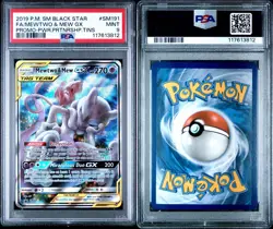 PokÃ©mon TCG Black Star Promo Mewtwo & Mew GX SM191 Card PSA 9 Mint Full Art - Image 3