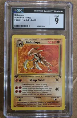 Pokemon 1999 Fossil 1st Edition Kabutops Non-Holo Card 24/62 CGC 9 Mint - Image 1