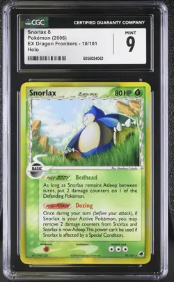 CGC 9 MINT Snorlax 2006 EX Dragon Frontiers 10/101 Holo Pokemon Card psa - Image 1