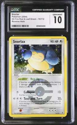 CGC 10 Snorlax EX Fire Red & Leaf Green 15/112 Reverse Holo Pokemon Card - Image 1