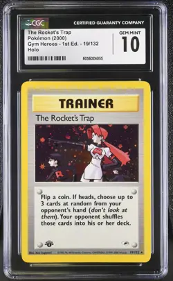 CGC 10 The Rocket's Trap Gym Heroes 1st Edition 19/132 Holo SWIRL Pokemon Card - Image 1