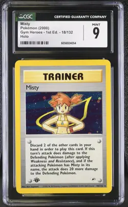 CGC 9 MINT Misty Gym Heroes 1st Edition 18/132 Holo Pokemon Card psa - Image 1