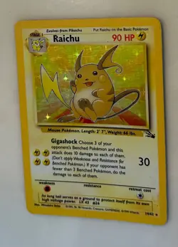 POKÉMON CARD 1999 Vintage Fossil Set Unlimited Raichu 14/62  Holo Rare LP WOTC - Image 1