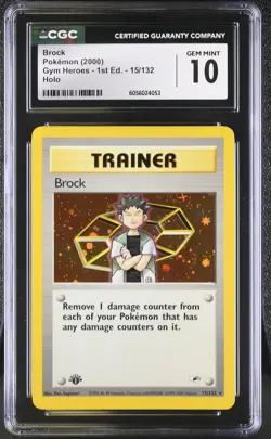 CGC 10 GEM MINT Brock Gym Heroes 1st Edition 15/132 Holo Pokemon Card - Image 1