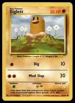 Diglett 47/102 Pokemon Card Base Set Common 30 HP Lightly Played N35 - Image 1