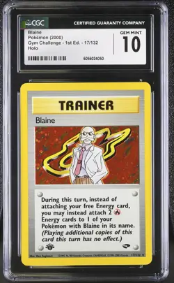 CGC 10 GEM MINT Blaine Gym Challenge 1st Edition 17/132 Holo Pokemon Card psa - Image 1