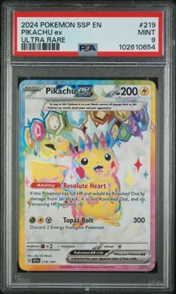 2024 Pokemon Surging Sparks Pikachu ex Ultra Rare #219/191 Mint PSA 9 - Image 3