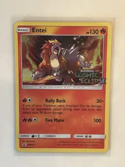 POKEMON TCG Entei SM219 Holo Cosmic Eclipse Stamped 2019 Black Star Promo Card - Image 1