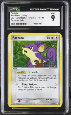 CGC 9 Rattata Team Rocket Returns 71/109 Reverse Holo STAMPED Pokemon Card psa - Image 1
