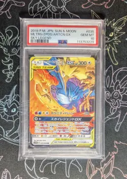 Pokemon Moltres Zapdos Articuno GX RR PSA10 GEM MT Sky Legend Tag Team Card - Image 1
