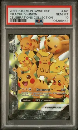 2021 POKEMON SWSH BLACK STAR PROMO CELEBRATIONS #141 PIKACHU V-UNION PSA 10 444 - Image 1