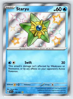 Staryu 118/091 2024 S&V Paldean Fates Pokemon Card Shiny Holo Rare - Nm - Image 1