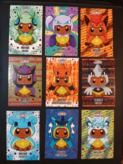 Pokemon Let's Go Eevee Database Set Eevee Poncho Red Holo 9 Cards Peru - Image 1