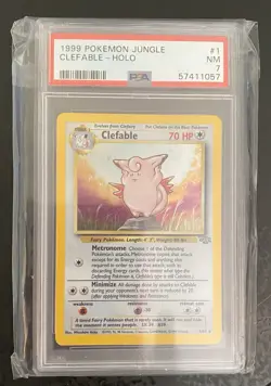 1999 Pokémon TCG Clefable Jungle Holo Card PSA 7 NM 1/64 Unlimited Rare - Image 1